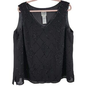 R&M Richards Black Beaded Tank Blouse 20W‎